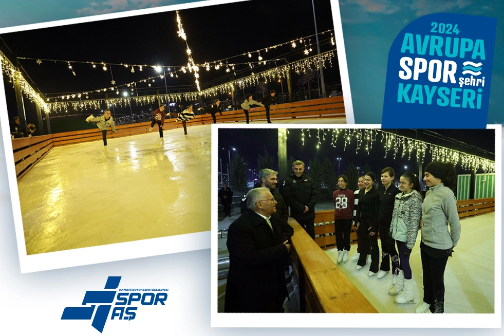 Kayseri&rsquo;de A&ccedil;ık Hava Buz Pateni Pisti bayramda ilgi odağı oldu