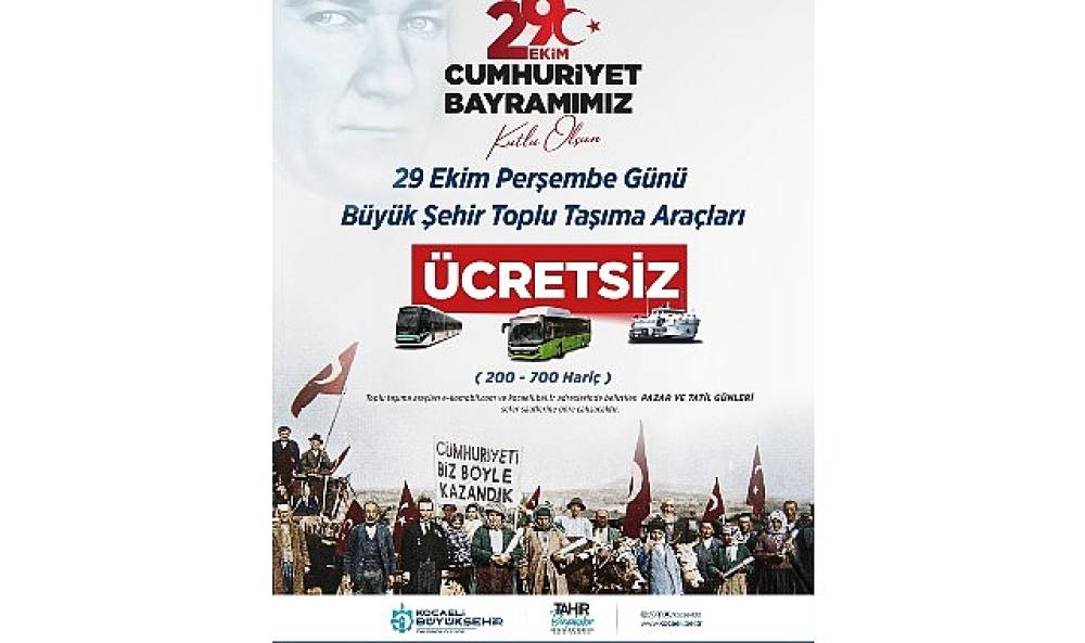Kocaeli'de 29 Ekim'de toplu ulaşım &uuml;cretsiz